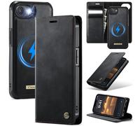 Custodia a portafoglio CaseMe per iPhone 16e, compatibile con MagSafe, blocco RFID, supporto a ribalta, antiurto, sganciabile magneticamente, in