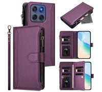 Custodia a portafoglio compatibile con Motorola Edge 2025, in pelle PU e TPU con slot per schede, tasca nascosta per contanti, borsa con cerniera, supporto integrato e cinturino da polso, custodia a