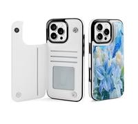 Custodia a portafoglio con motivo floreale e uccellino blu, compatibile con iPhone 16 Pro Max, custodia a portafoglio con porta carte di credito