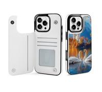 Custodia a portafoglio con motivo paesaggio del lago dei cigni, compatibile con iPhone 16 Pro Max, custodia a libro con porta carte di credito