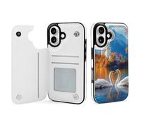 Custodia a portafoglio con paesaggio del lago dei cigni compatibile con iPhone 16 Custodia a libro con porta carte