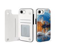 Custodia a portafoglio con paesaggio del lago dei cigni compatibile con iPhone 16 E Custodia a portafoglio con porta carte