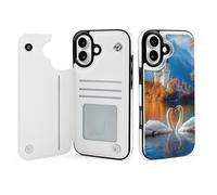 Custodia a portafoglio con paesaggio del lago dei cigni compatibile con iPhone 16 Plus Custodia a libro con porta carte