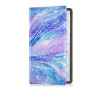 Custodia a portafoglio in pelle con onde stellate e galassia, viola e blu, custodia per libretto d'auto, organizer per documenti, patente di guida, chiavi e carte di contatto