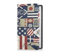 Custodia a portafoglio in pelle di alta qualità per auto e tessere, per uomo e donna, essenziale, per patente di guida, carte e documenti essenziali, bandiere nautiche orientali, blu navy, Multi, 1