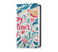 Custodia a portafoglio in pelle di alta qualità, per uomo e donna, essenziale, per qualsiasi auto, camion, moto, rimorchio o barca, motivo floreale, foglie, cuore, ramo felice San Valentino, Floreale