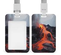 Custodia a portafoglio in plastica per badge e tessere, robusta custodia protettiva verticale in plastica con finestra trasparente, colore: rosso lava calda dal vulcano Kilauea