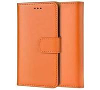Custodia a portafoglio in vera pelle per iPhone 16 ProMax, custodia a portafoglio in vera pelle con chiusura magnetica, cavalletto, slot per contanti e carte di credito, sottile, 17,5 cm (arancione)