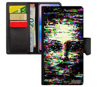 Custodia a portafoglio per Apple iPhone 14, in pelle, ritratto, da donna, per viso, bambino, disegno artistico, giallo, spettro telefonico, colore: Nero