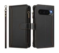 Custodia a portafoglio per Google Pixel 10 Pro XL 5G Global/Pixel 9 Pro XL con cinturino, antiurto, in pelle di alta qualità, con cerniera, 9 scomparti per schede, colore: nero