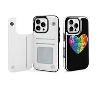 Custodia a portafoglio per iPhone 16 Pro con cuore e puzzle per consapevolezza dell'autismo, custodia per telefono con porta carte di credito