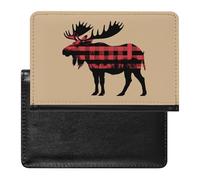 Custodia a portafoglio per passaporto con alce in tartan rosso nero con slot per carte di credito custodia per passaporto da viaggio, Stile:, Taglia unica