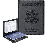 Custodia a portafoglio per passaporto, con blocco RFID, in pelle, accessori da viaggio, documenti, organizer per donne e uomini, Nero , Viaggiare