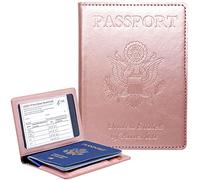 Custodia a portafoglio per passaporto, con blocco RFID, in pelle, accessori da viaggio, documenti, organizer per donne e uomini, Oro rosa, Viaggiare