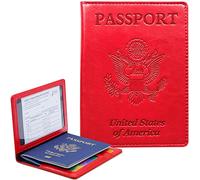 Custodia a portafoglio per passaporto, con blocco RFID, in pelle, accessori da viaggio, documenti, organizer per donne e uomini, Rosso, Viaggiare