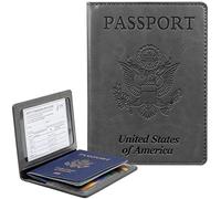 Custodia a portafoglio per passaporto, con blocco RFID, in pelle, accessori da viaggio, documenti, organizer per donne e uomini, Grigio scuro, Viaggiare