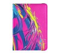 Custodia a portafoglio per passaporto e carte di vaccino in pelle con unicorni carini e colori fluo, Colorato neon cartoon carino unicorni, 1 size