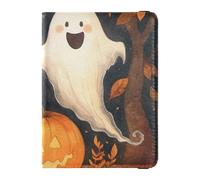 Custodia a portafoglio per passaporto, fantasma e strega con zucca in autunno, elementi essenziali da viaggio in pelle PU, impermeabile, blocco RFID, custodia per carte di credito per uomini e donne