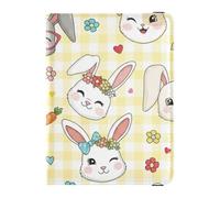 Custodia a portafoglio per passaporto, motivo con volti di coniglietto in stile cartone animato, elementi essenziali da viaggio, impermeabile, con blocco RFID, in pelle, per uomini e donne