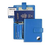 Custodia a portafoglio per passaporto, per donne e uomini, blocco RFID, custodia per passaporto con supporto AirTag, accessori da viaggio (blu)