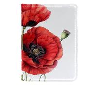 Custodia a portafoglio per passaporto per donne e uomini, custodia per passaporto in ecopelle, graziosa custodia per passaporto per donne/uomini, papavero di mais rosso fiore primavera, Modello 16,