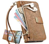 Custodia a portafoglio per Samsung Galaxy A31, Cover a forma di fiore con cavalletto per slot per carte, Borsa con tasca con cerniera per Samsung Galaxy A31-Marrone