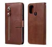 Custodia a portafoglio per Samsung Galaxy M31 prime, in pelle sintetica di alta qualità, con cavalletto e scomparti per carte di credito, chiusura magnetica, antiurto, custodia protettiva (marrone)