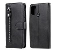 Custodia a portafoglio per Samsung Galaxy M31 prime, in pelle sintetica di alta qualità, con cavalletto e scomparti per carte di credito, chiusura magnetica, antiurto, custodia protettiva (nero)