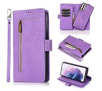 Custodia a portafoglio per Samsung Galaxy S21/S30, custodia a portafoglio 2 in 1 staccabile in pelle PU per Samsung Galaxy S21/S30, custodia magnetica con supporto e porta carte di credito (viola)