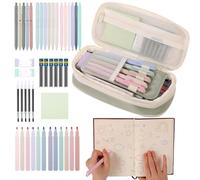 Custodia A - Set Di Articoli Di Cartoleria Estetico Completo | 12 Evidenziatori 5 Penne Nere 6 Penne Colorate 6 Matite Meccaniche RIFFET A Gomme E Blocco Note | SCHOOL UFFICCE WRITTURE SUPPORMA