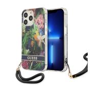 Custodia a tracolla Guess Flower Cord, blu - iPhone 13 Pro