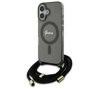 Custodia Guess per iPhone 16 6,1 nero Custodia rigida Crossbody Cord Script MagSafe - Nouvo