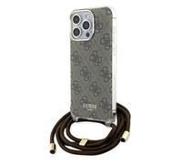 Custodia a tracolla Guess per iPhone 15 Pro Max, 4G, con stampa marrone.