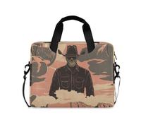 Custodia a tracolla portatile con cerniera per computer portatile, con manico e tracolla, custodia da 15,6 pollici con cerniera, cowboy occidentale, cavallo teschio