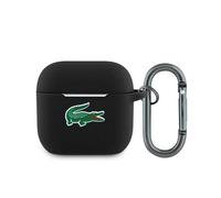 Custodia Airpods 4 Lacoste Silicone Nero Logo Coccodrillo Verde Con Moschettone