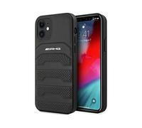 Custodia AMG per iPhone 12 Mini, nera - Linee in rilievo in pelle
