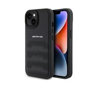 Custodia AMG per iPhone 15, nera - linee di pelle in rilievo