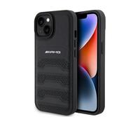 Custodia AMG per iPhone 15 Plus, nera - linee in pelle goffrata