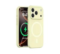 Custodia antiurto a copertura completa per iPhone17 16 15 14 13 12 Pro MAX PLUS e iPhone Air, in silicone liquido antigraffio con magnete, liscia al tatto, arancione/(beige, iPhone 14 Pro Max)
