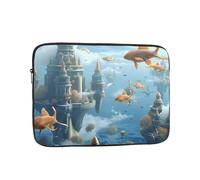 Custodia antiurto per laptop con città galleggiante di scuole di pesce tra le nuvole, sottile, leggera, portatile, da viaggio per 17 pollici