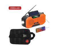 (Custodia arancione (2000 mAh)) Radio di emergenza impermeabile con scansione automatica AM/FM, ricarica