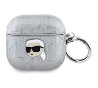 Custodia argento AirPods 4 Karl Lagerfeld con monogramma e testa Karl