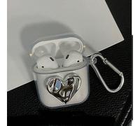 Custodia auricolari a forma di cuore trasparente con gancio argentato AirPods1/2,AirPods Pro,Beats Studio Buds,AirPods 3,Samsung Galaxy Buds2,Samsung Galaxy Buds Pro,Samsung Galaxy Buds Live,HUAWEI Fr