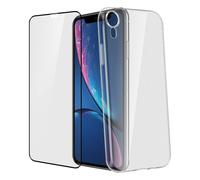 Custodia Avizar in Silicone Trasparente + Vetro Temperato con Bordi Neri per Apple iPhone XR