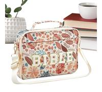 Custodia Bibbia per Donna - Borsa Tote Protettiva Con Cinturino Regolabile E Scritte Chenille | Porta Bibbia con Manico e Stampa Fiori | per Insegnanti Viaggio Lavoro Riunioni Preghiera Battesimo