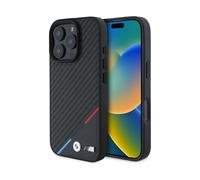 CG MOBILE BMW HC M - Custodia per iPhone 16 Pro, resistente, antiurto, compatibile con Magsafe, custodia in PU Carbon Tricolor Line Nero
