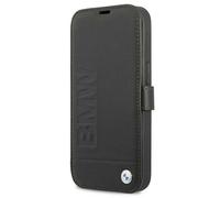 Custodia BMW iPhone 13 Mini Case Bookcase In Vera Pelle Nera Con Logo