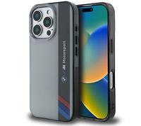 Custodia BMW Motosport a strisce verticali grigie per iPhone 16 Pro