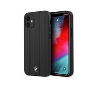Custodia BMW per iPhone 12 Mini, nera - Custodia rigida in vera pelle con segni di pneumatico