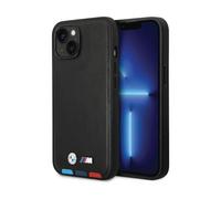 CG MOBILE BMW - Custodia per iPhone 14 Plus, in pelle PU, con linee di fondo tricolore, collezione M, custodia protettiva liscia con facile scatto, assorbimento degli urti e logo firma